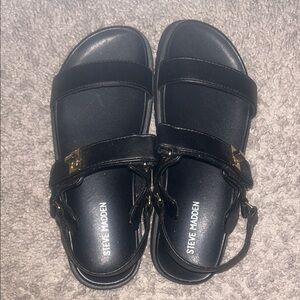 Steve Madden Black Kids' Strap Sandals with Gold Accents